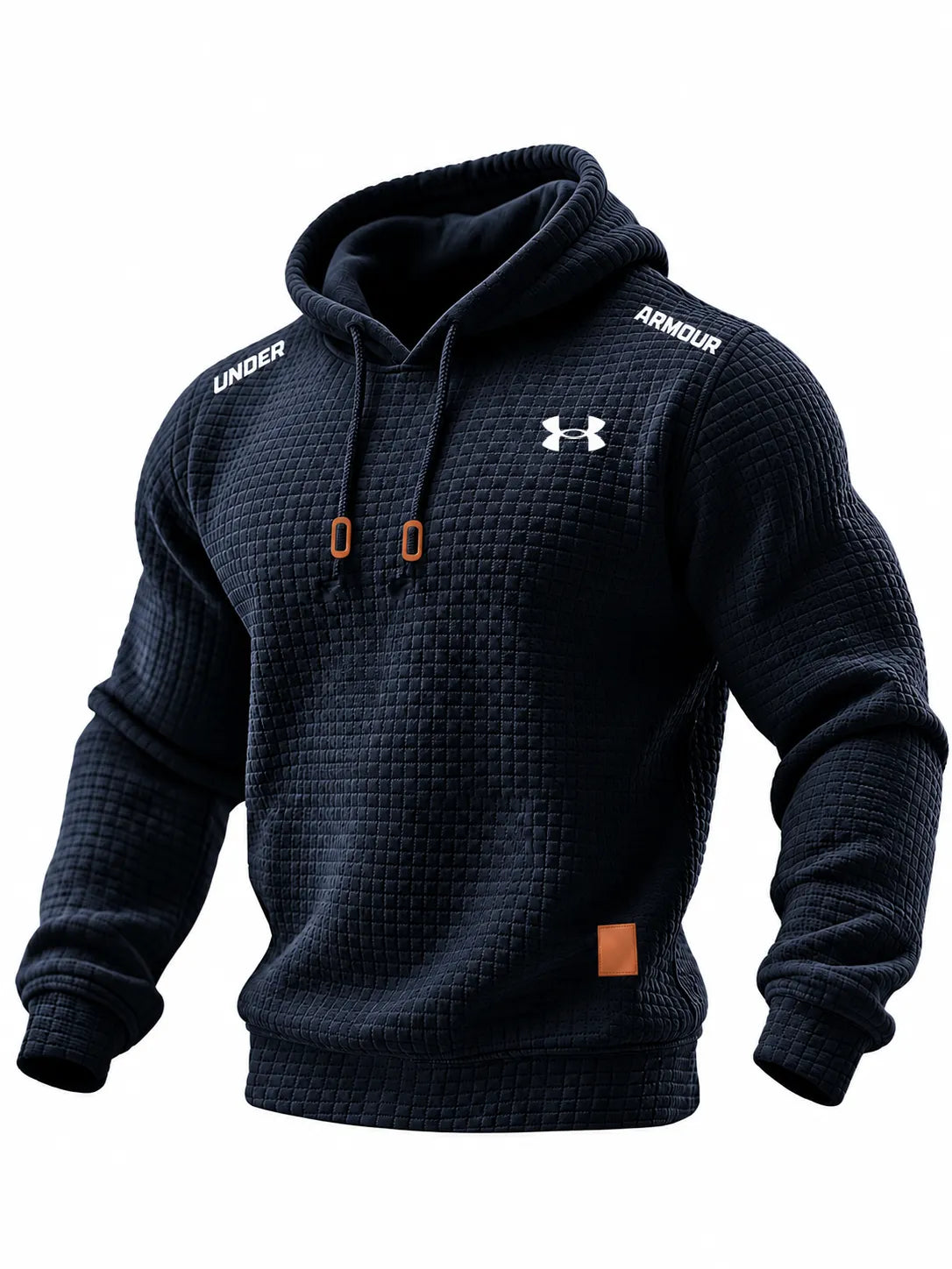 Men’s Quilted Waffle-Texture Solid-Color Long-Sleeve Hooded Top