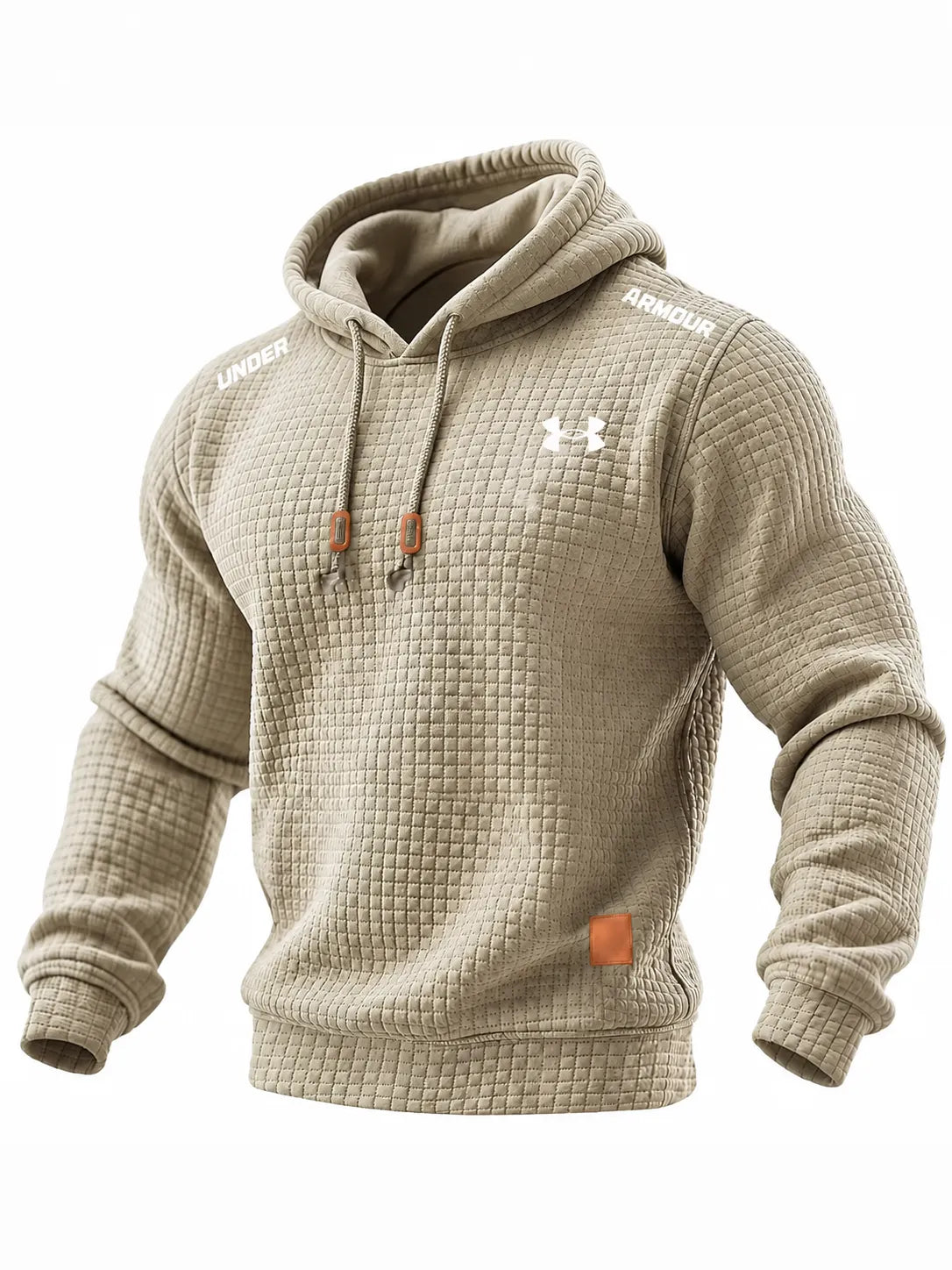Men’s Quilted Waffle-Texture Solid-Color Long-Sleeve Hooded Top