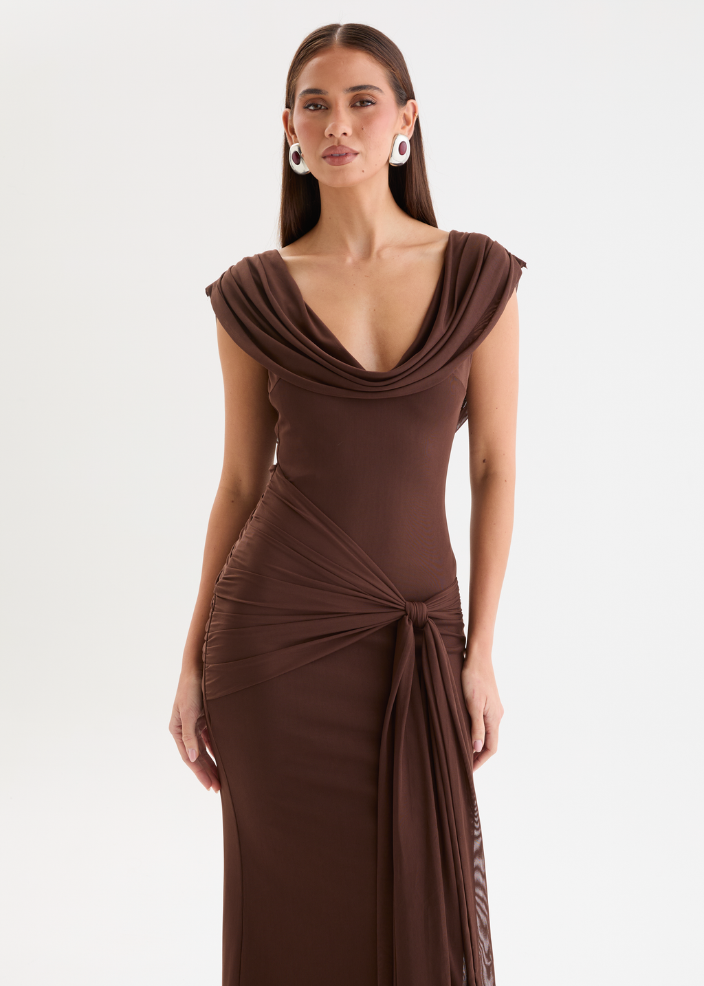Myah Mesh Maxi Dress - Chocolate