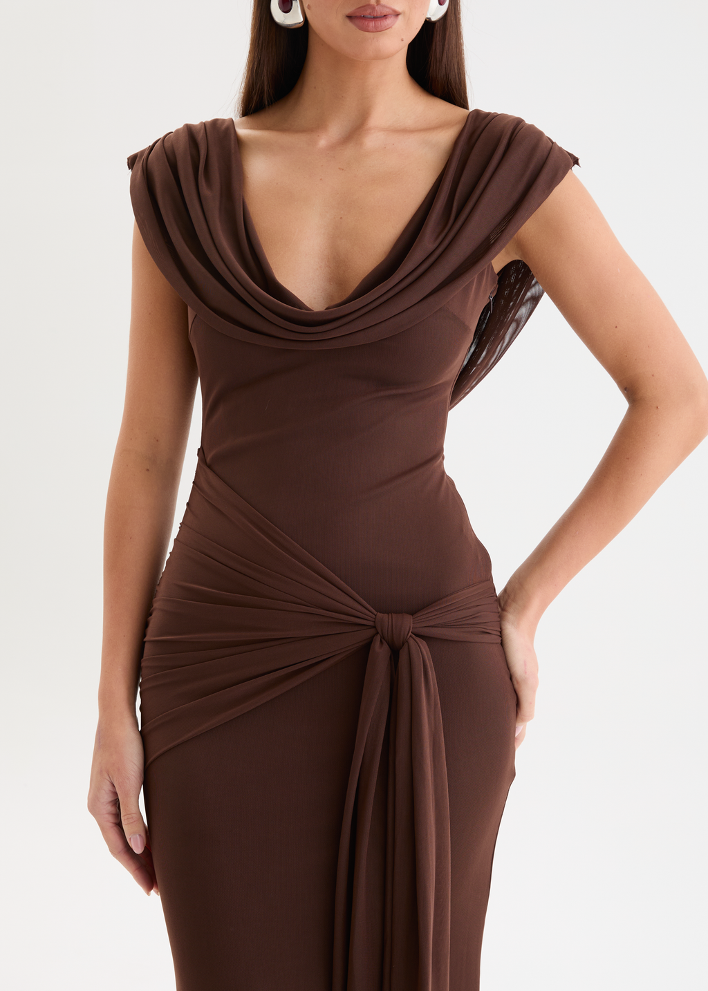 Myah Mesh Maxi Dress - Chocolate