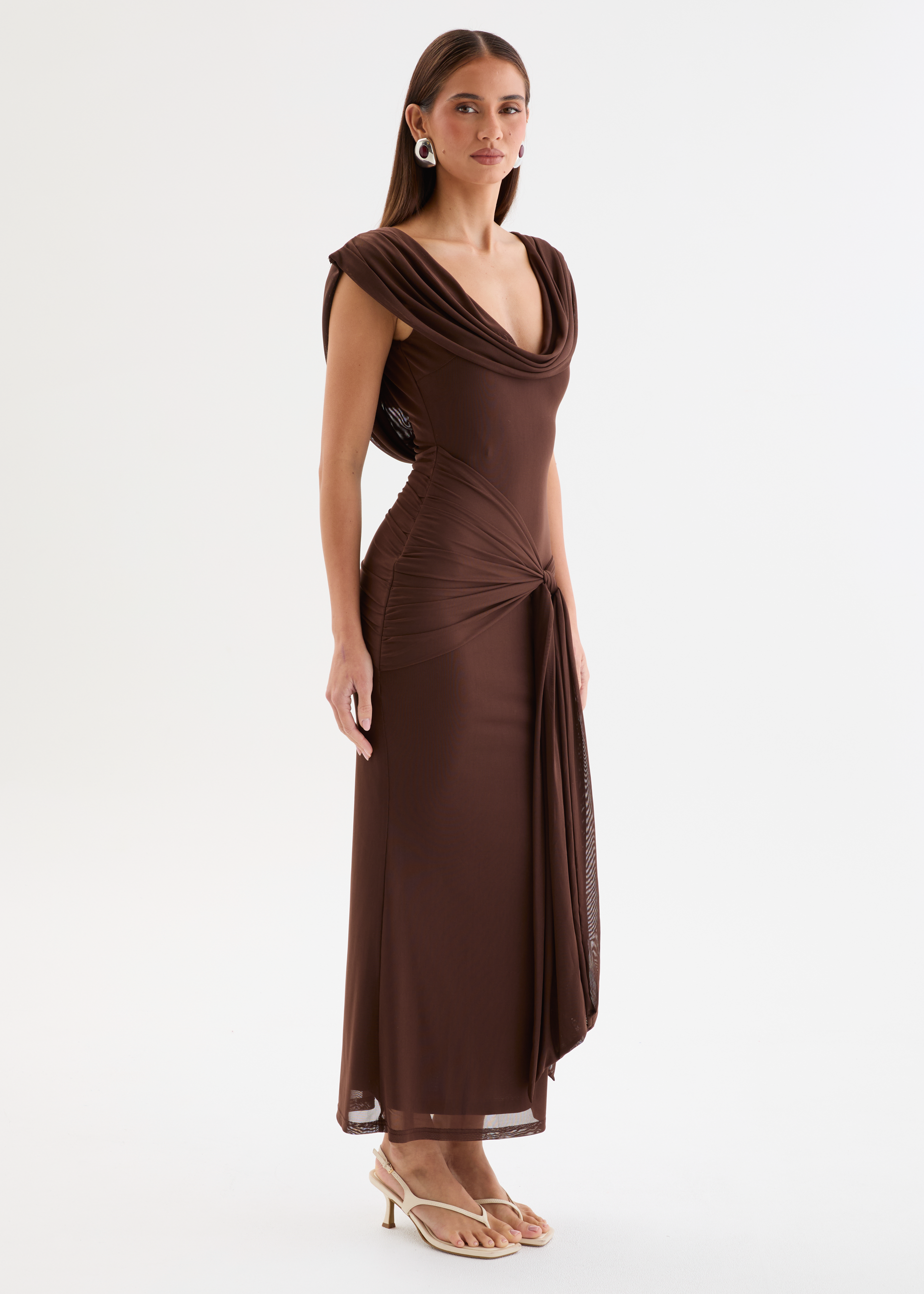 Myah Mesh Maxi Dress - Chocolate