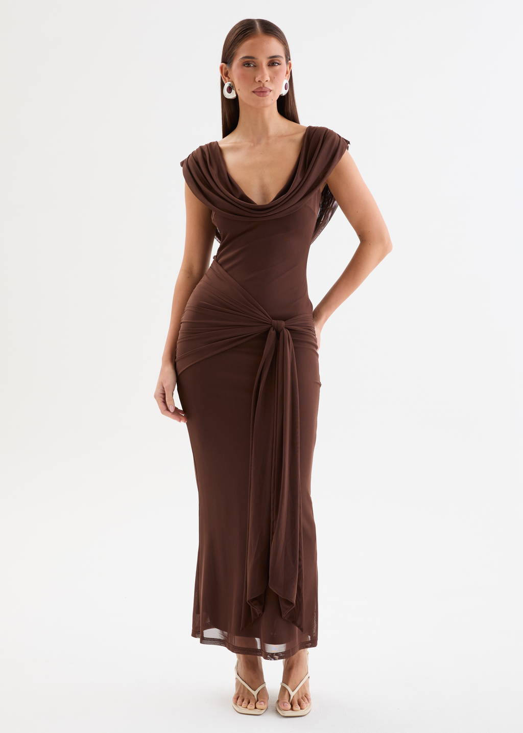 Myah Mesh Maxi Dress - Chocolate