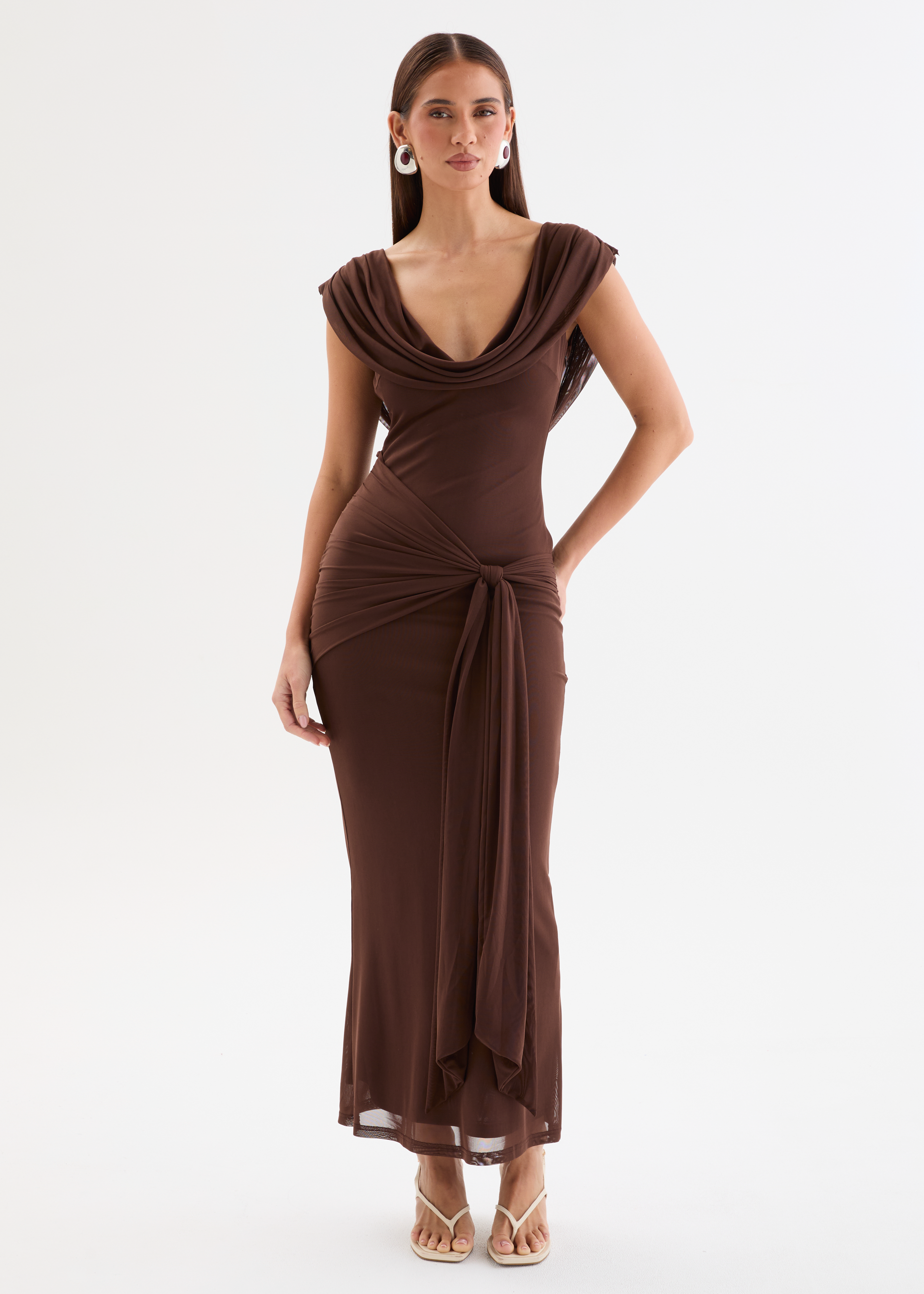 Myah Mesh Maxi Dress - Chocolate