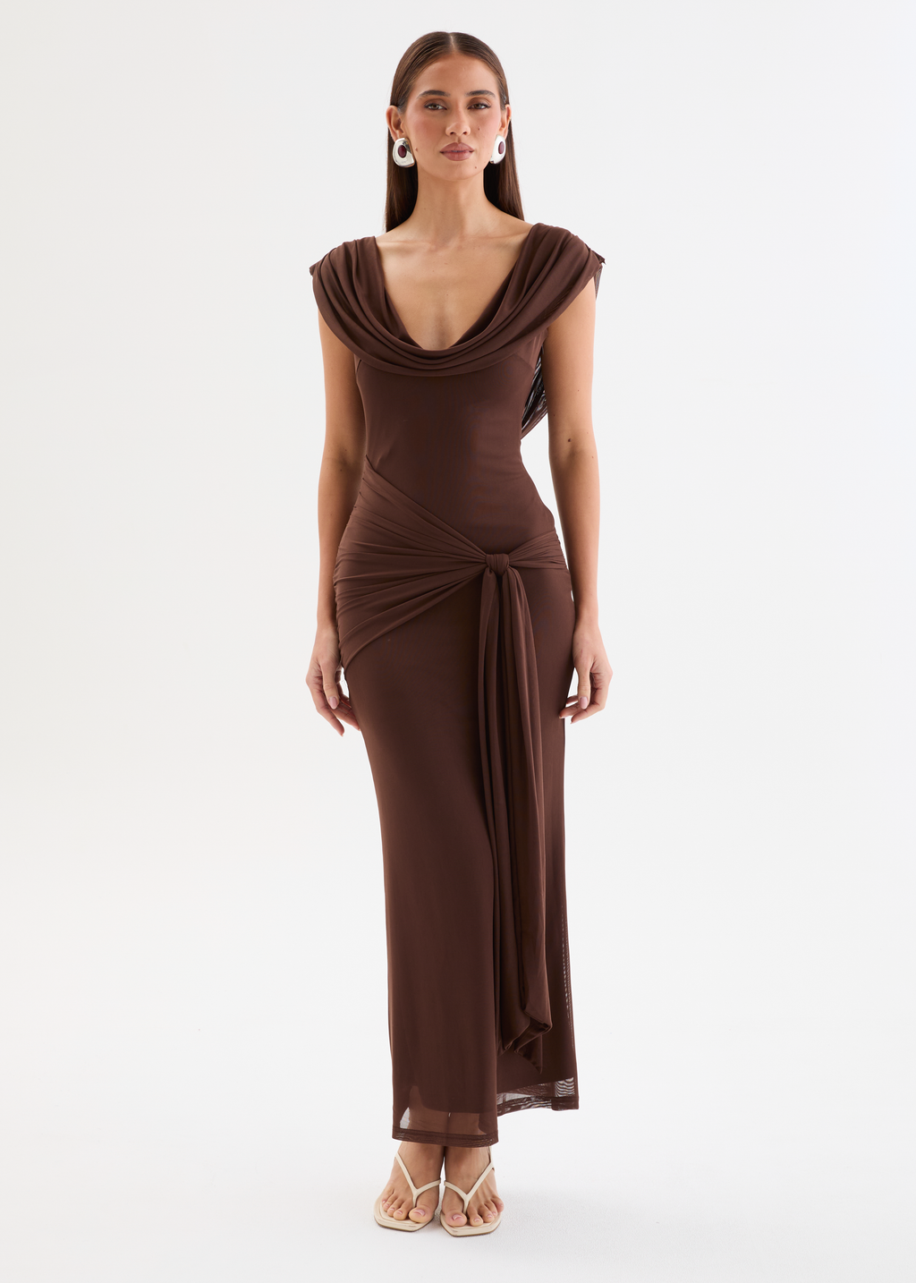 Myah Mesh Maxi Dress - Chocolate