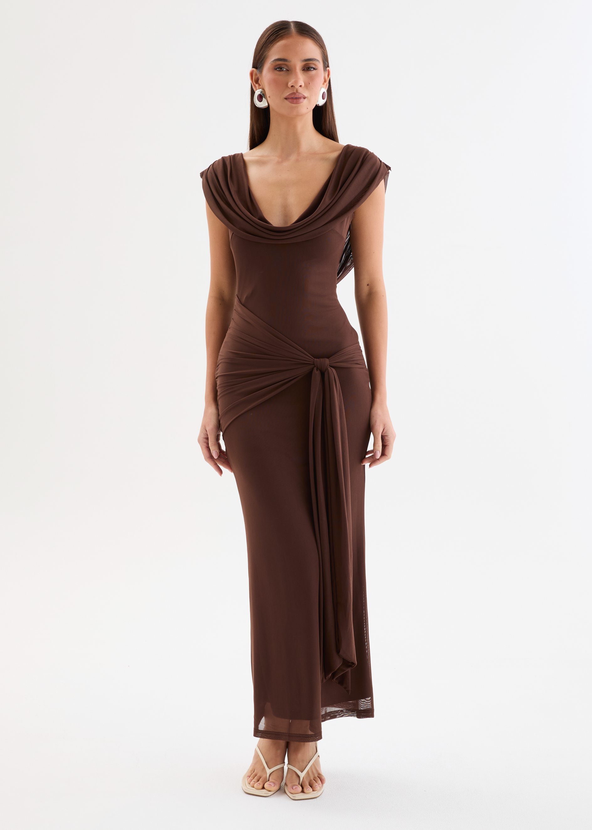 Myah Mesh Maxi Dress - Chocolate