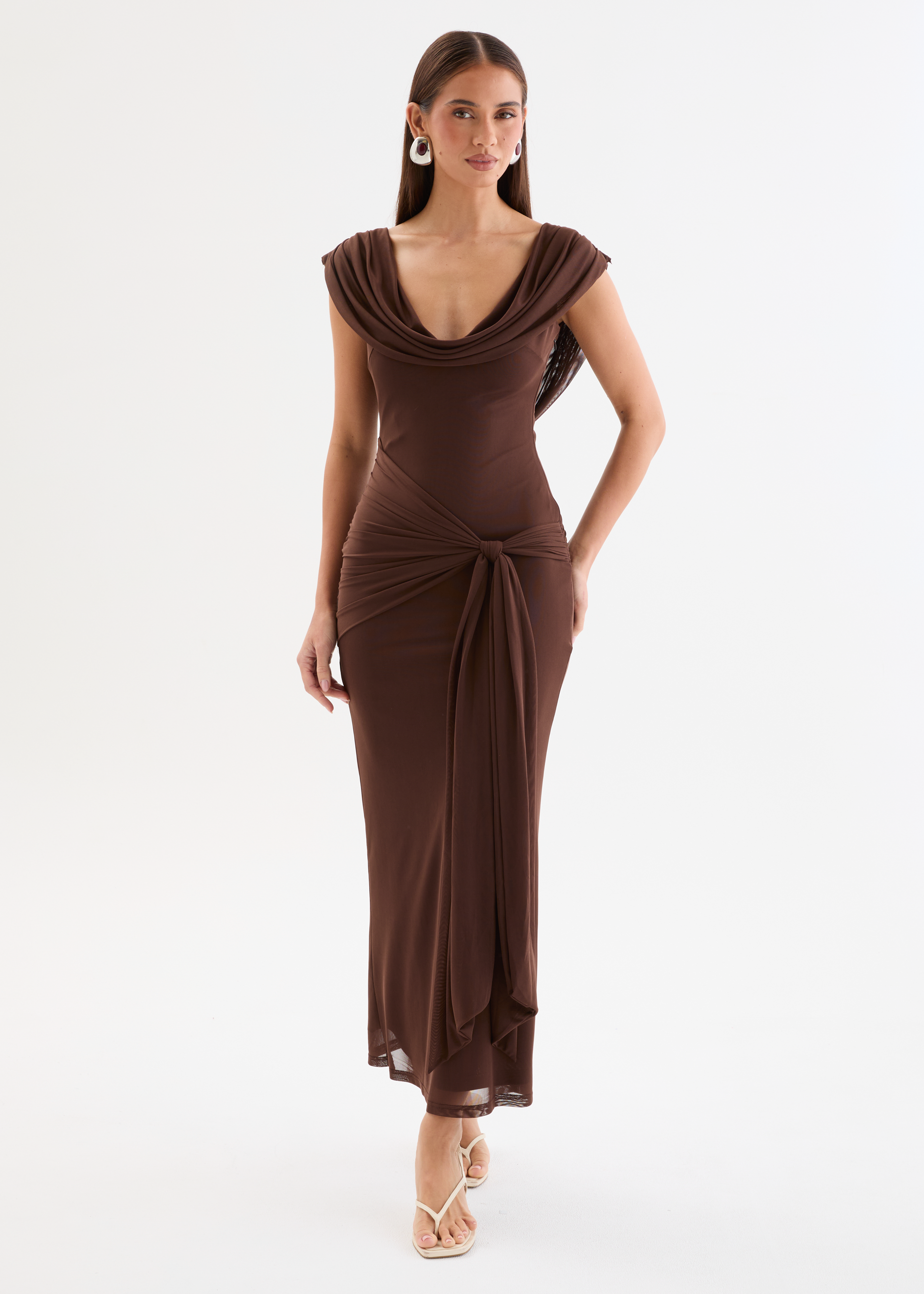 Myah Mesh Maxi Dress - Chocolate