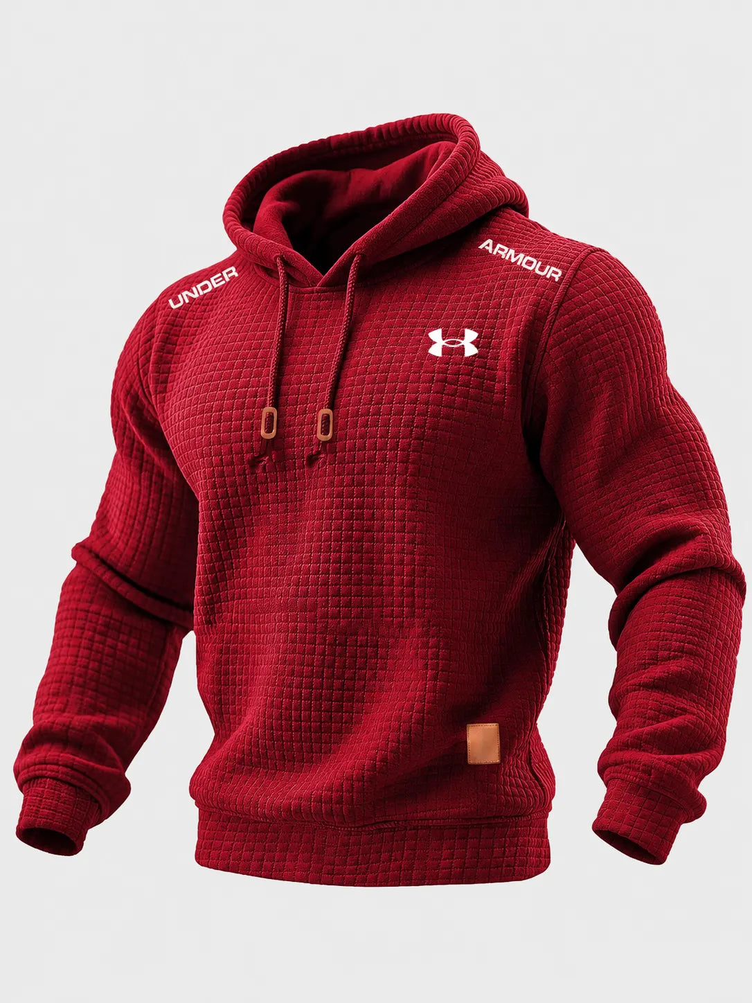 Men’s Quilted Waffle-Texture Solid-Color Long-Sleeve Hooded Top