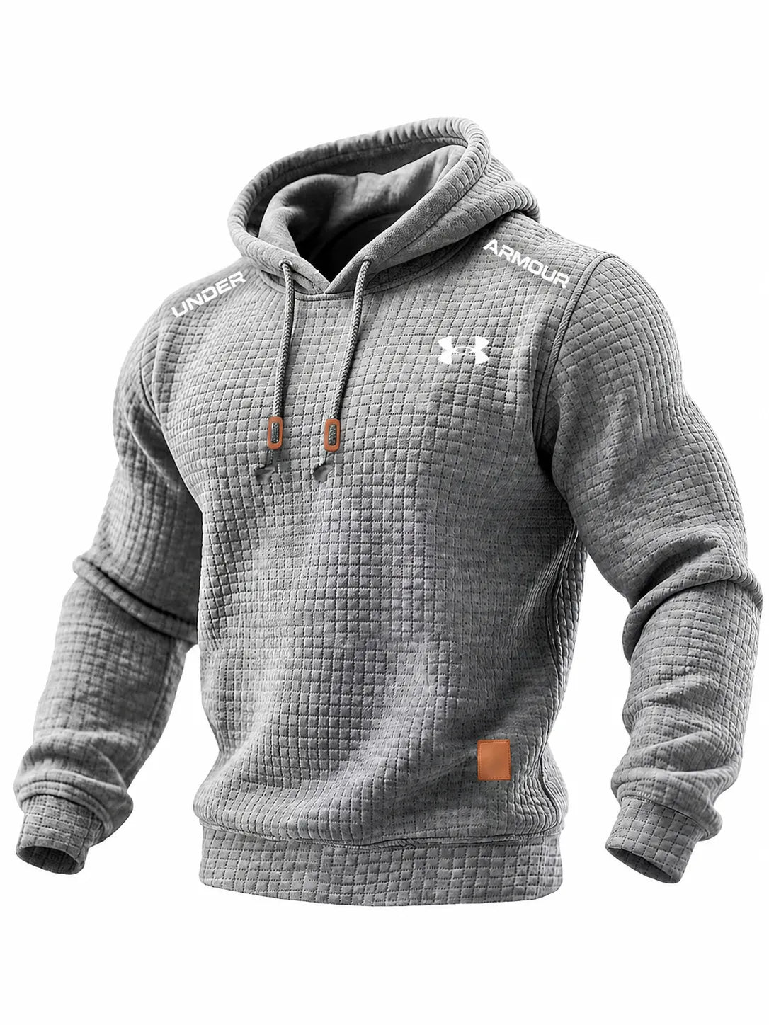 Men’s Quilted Waffle-Texture Solid-Color Long-Sleeve Hooded Top