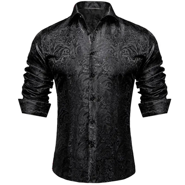 Men's Luxury Paisley Silk-Feel Button Down Shirt