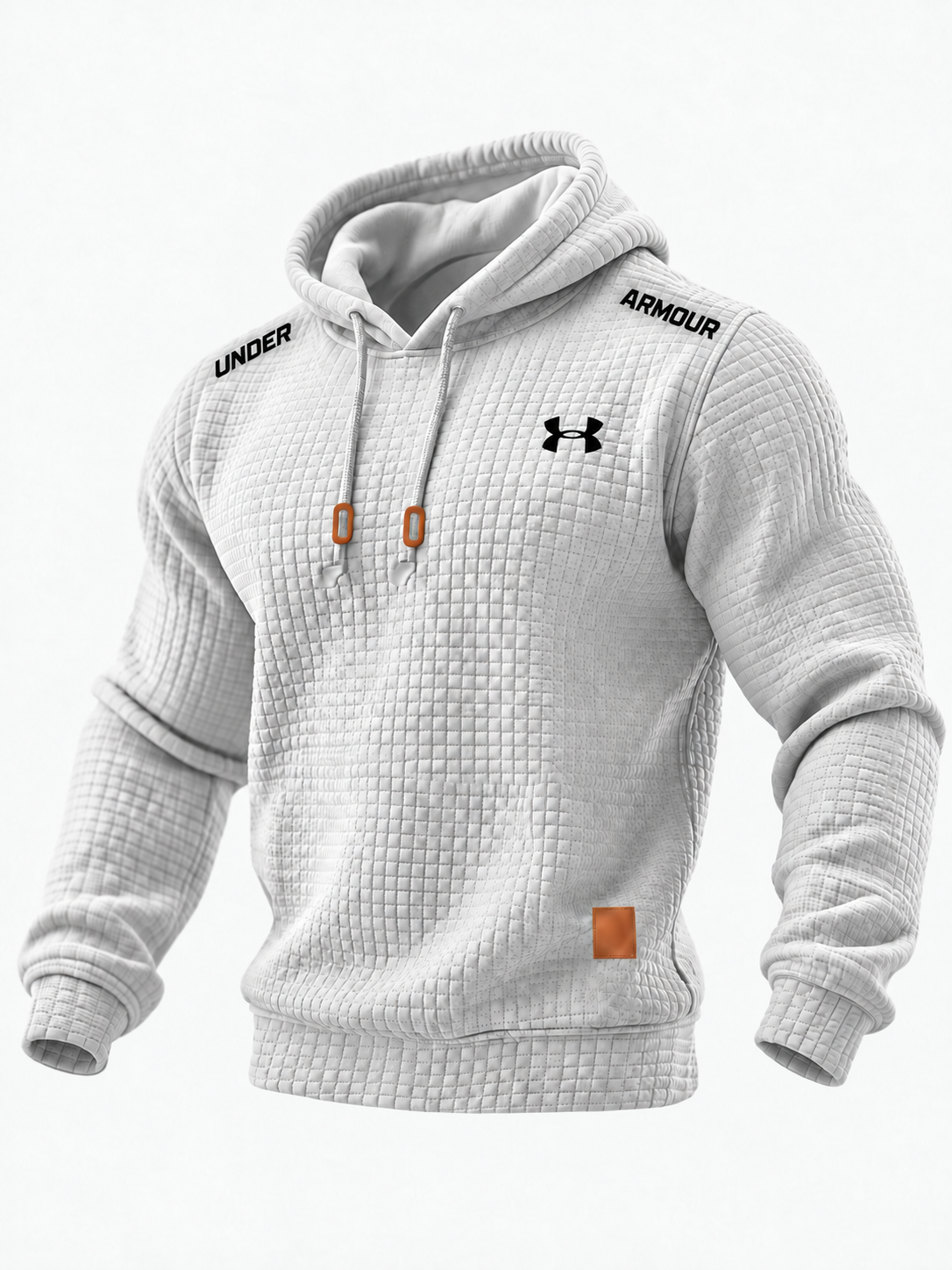 Men’s Quilted Waffle-Texture Solid-Color Long-Sleeve Hooded Top