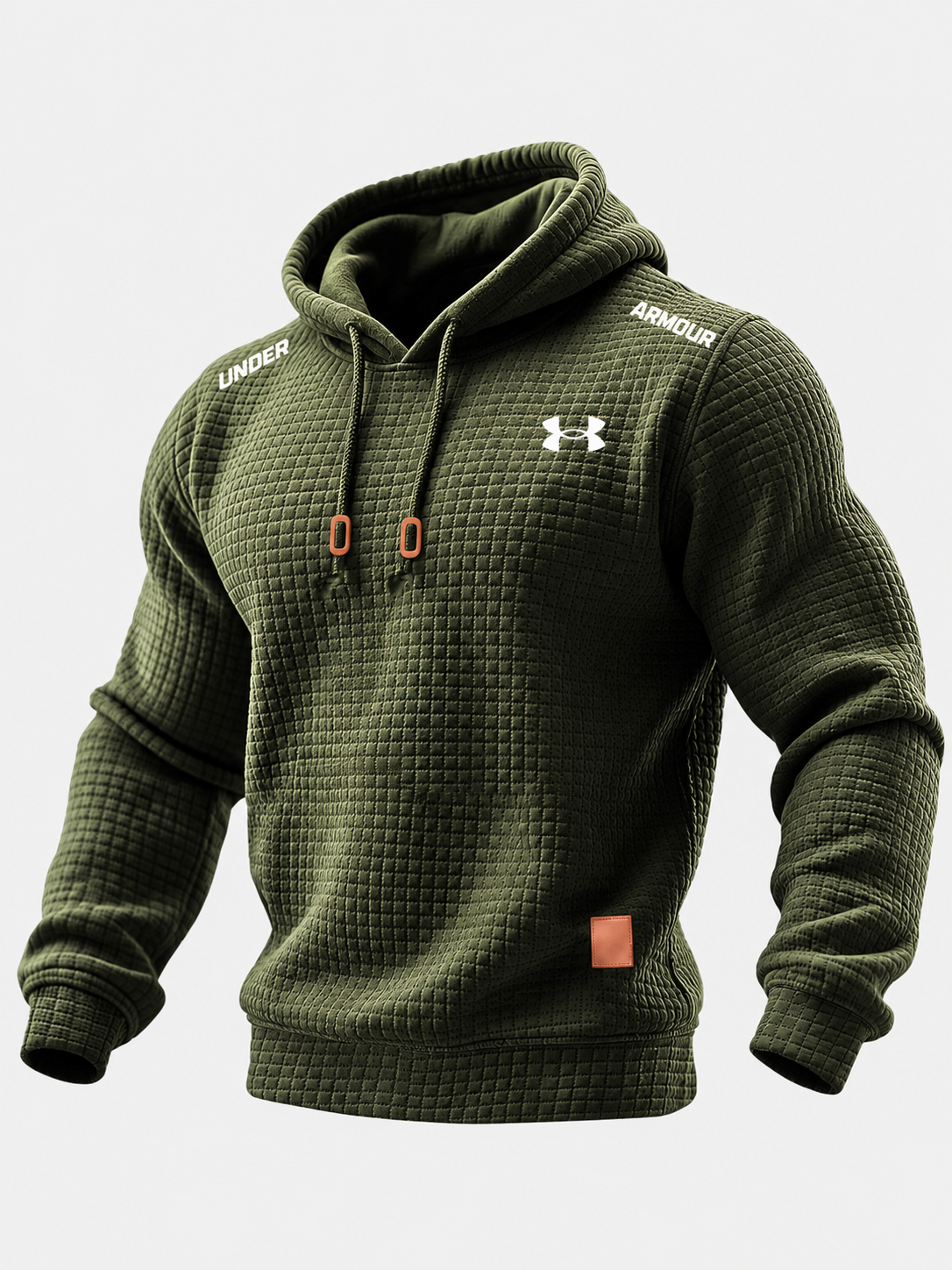Men’s Quilted Waffle-Texture Solid-Color Long-Sleeve Hooded Top