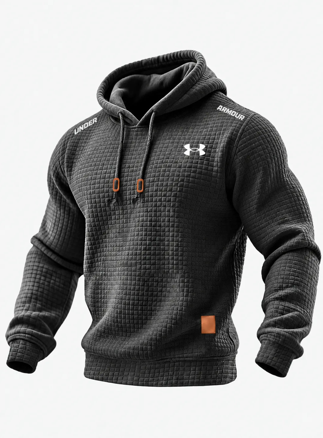 Men’s Quilted Waffle-Texture Solid-Color Long-Sleeve Hooded Top