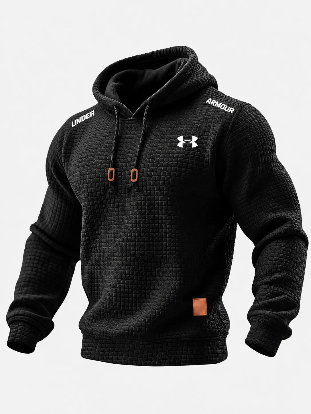 Men’s Quilted Waffle-Texture Solid-Color Long-Sleeve Hooded Top